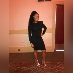 Black One sided Tiered Ruffle Bodycon midi dress